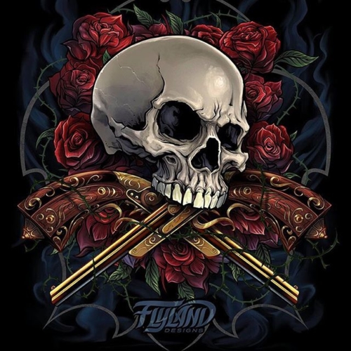 Illustration with a Skull, Guns, and Roses - Flyland Designs, Freelance