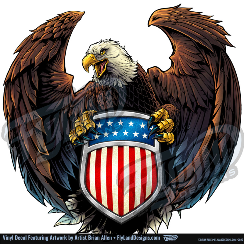 Eagle with US Flag Crest Vinyl Decal - Flyland Designs, Freelance