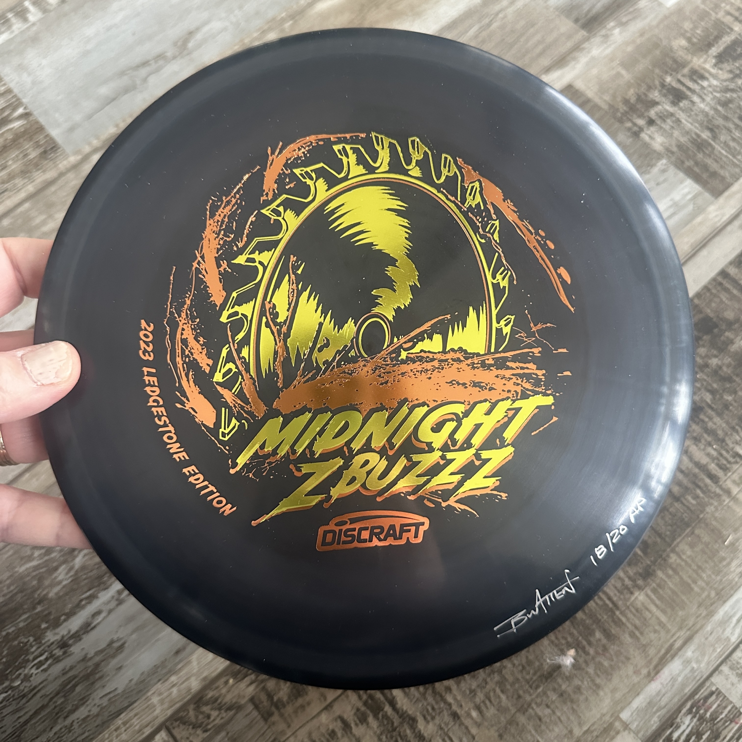 Midnight Z Buzzz Ledgestone 2023 Edition Disc Golf Disc - Black With Gold  and Bronze Foil