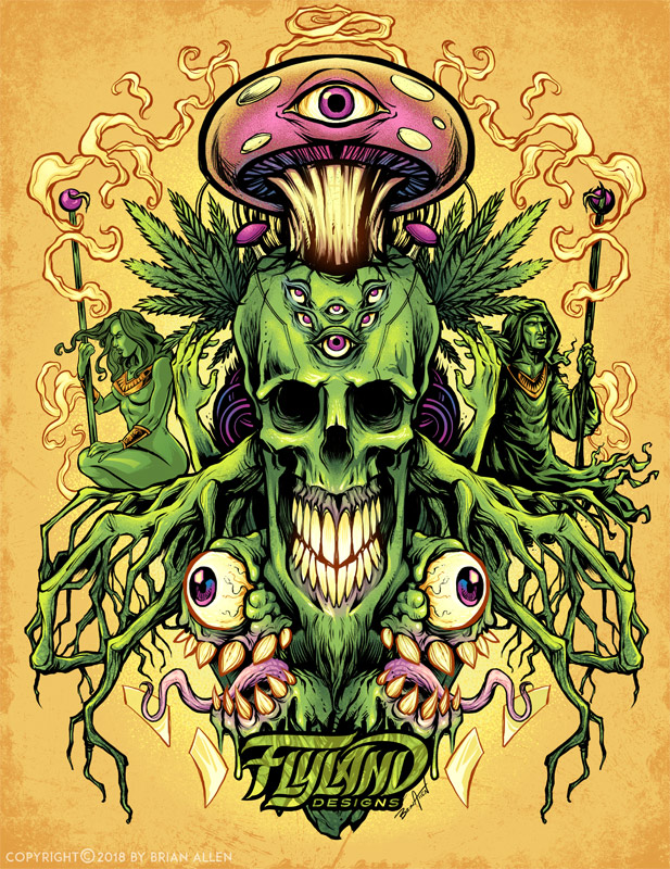 Download Marijuana Skull And Mushrooms Flyland Designs Freelance Illustration And Graphic Design By Brian Allen