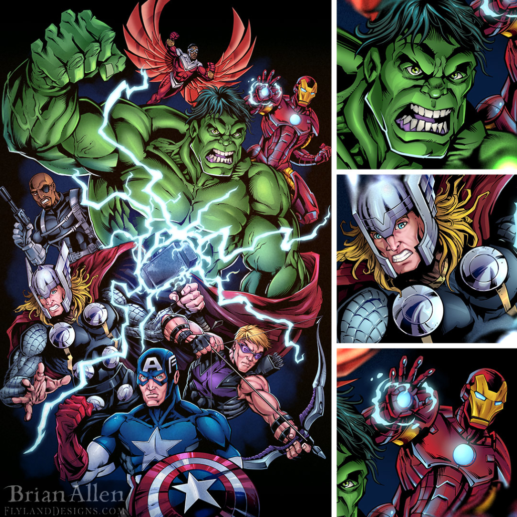 Marvel Superheroes Group Shot T-Shirt - Flyland Designs, Freelance