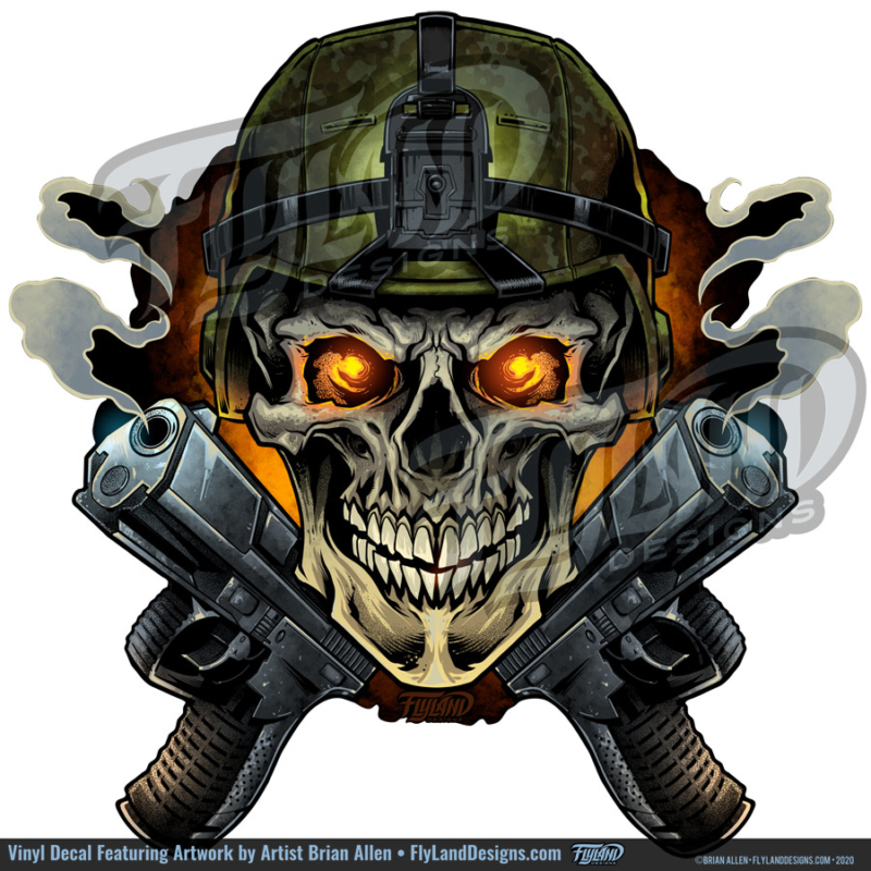 Skull Soldier And Guns Vinyl Decal Flyland Designs Freelance Illustration And Graphic Design
