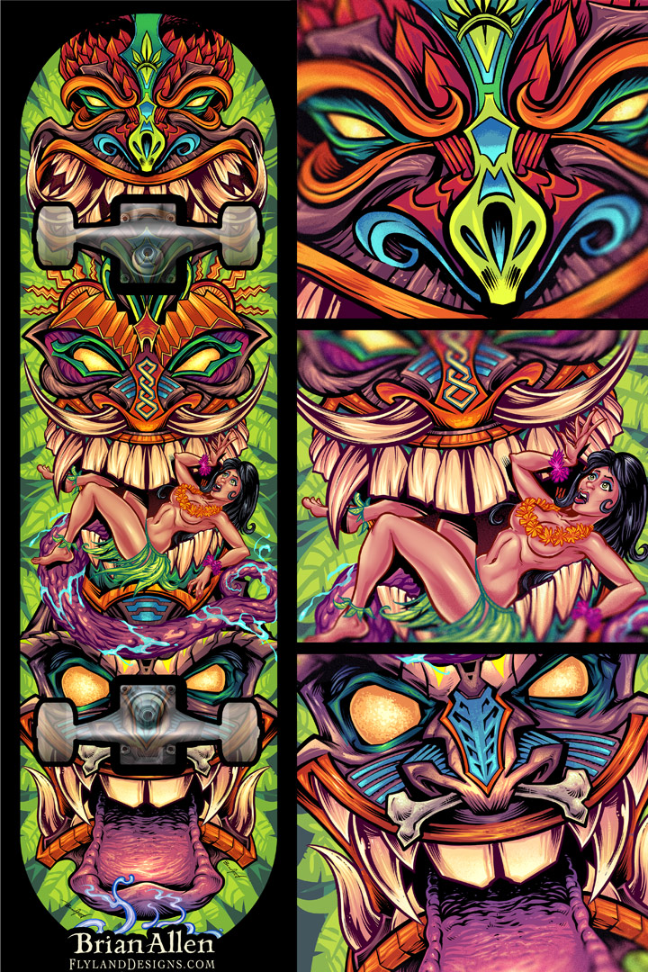 Tiki Totem Skateboard Design 01 - Flyland Designs, Freelance