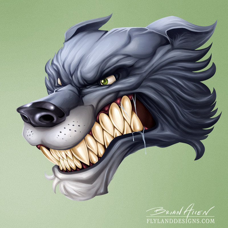 Wolf Mascot Head Digital Painting - Flyland Designs, Freelance